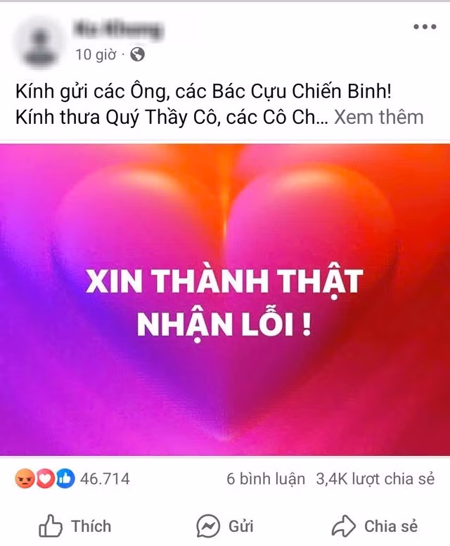 Bài đăng Facebook được cho là của nam sinh Trường ĐH Văn Lang