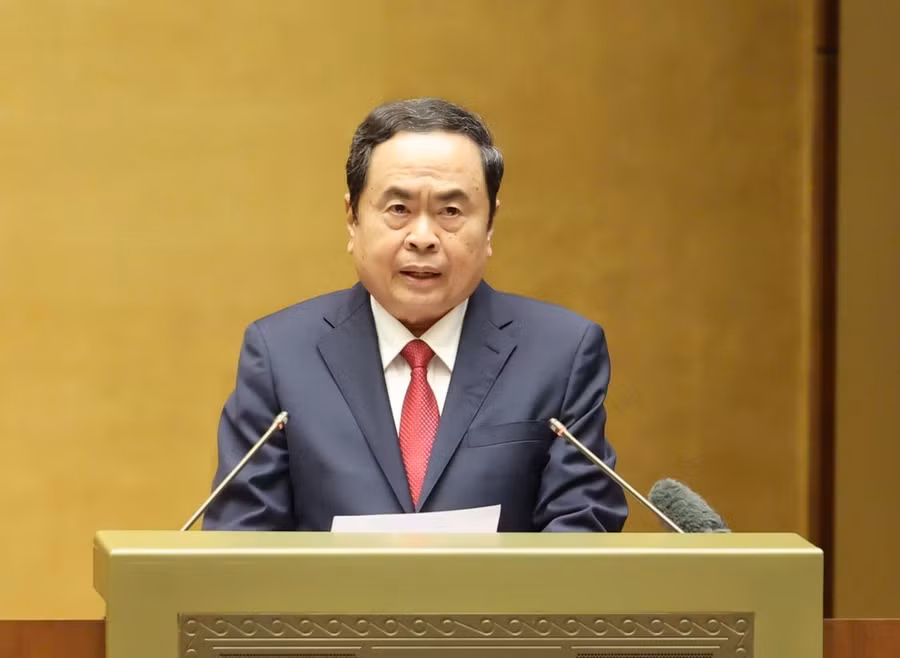 Chủ tịch Quốc hội Trần Thanh Mẫn trình bày chuyên đề tại hội nghị, sáng 16-4. Ảnh: QUANG PHÚC