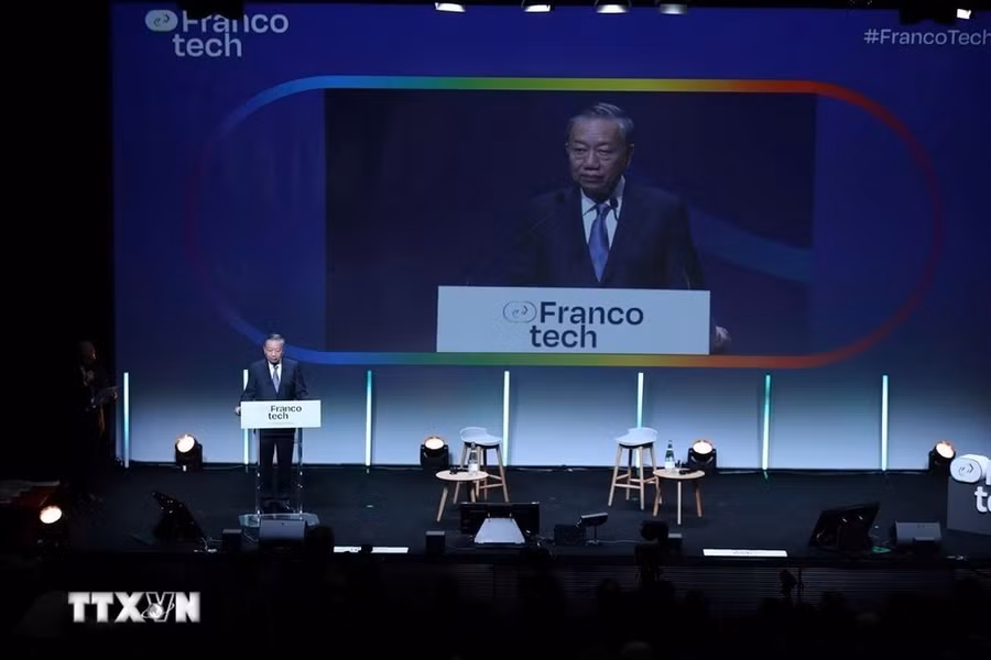 Tổng Bí thư, Chủ tịch nước Tô Lâm phát biểu tại Diễn đàn Doanh nghiệp Pháp ngữ về đổi mới, sáng tạo Franco Tech. (Ảnh: Trí Dũng/TTXVN)