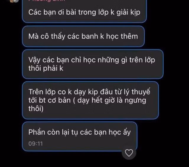 Hình ảnh tin nhắn của giáo viên bị "tố" ép học sinh học thêm