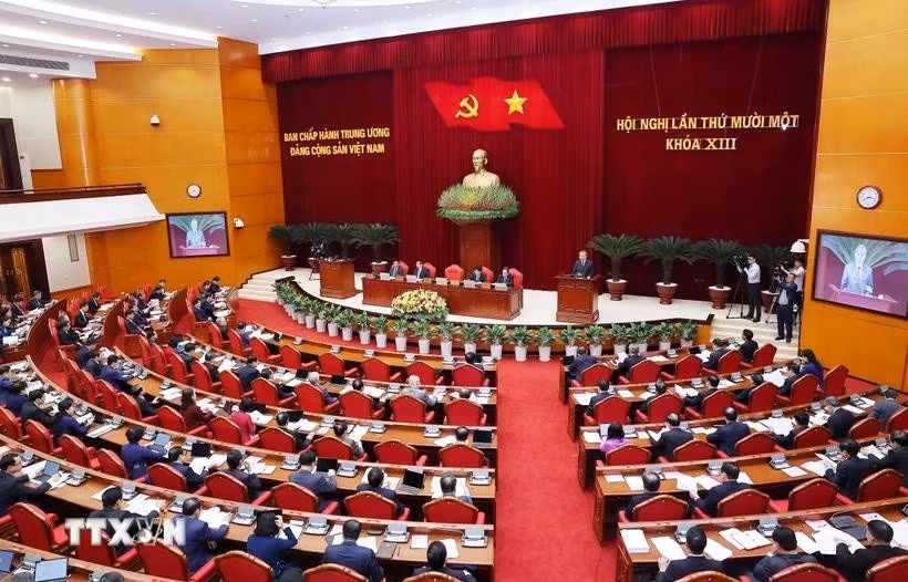 Phiên khai mạc Hội nghị lần thứ 11 Ban Chấp hành Trung ương Đảng khóa XIII. (Ảnh: TTXVN)