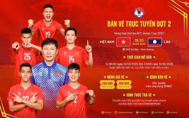 VFF thông báo mở bán vé trực tuyến đợt 2 cho trận Việt Nam gặp đội tuyển Lào