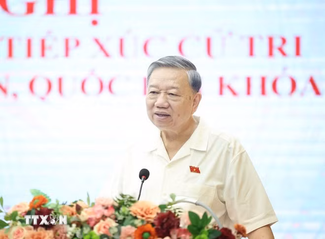 Tổng Bí thư Tô Lâm phát biểu trước cử tri. (Ảnh: Thống Nhất/TTXVN)