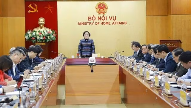 Bộ trưởng Phạm Thị Thanh Trà phát biểu tại hội nghị giao ban công tác tháng 3 của Bộ Nội vụ