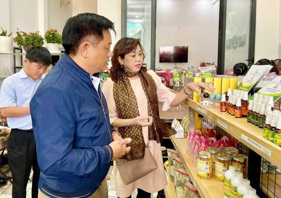 ហាងណែនាំផលិតផល OCOP នៃស្រុក Mang Yang ក្នុងទីក្រុង Kon Dong ។ រូបថត៖ V.T san-pham-ocop-huyen-mang-yang-ban-tai-cua-hang-gioi-thieu-san-pham-tai-thi-tran-kon-dong-anh-vt.jpg