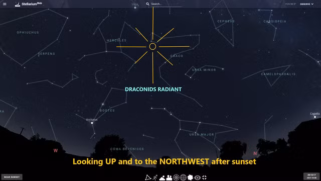 Mưa sao băng Draconids sẽ phát ra ngay gần đầu của con rồng tạo nên chòm sao Thiên Long - Ảnh: Steinaker State Park