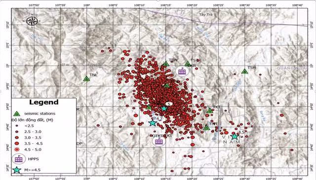 Bản đồ những trận động đất xảy ra tại H.Kon Plông từ trước đến nay