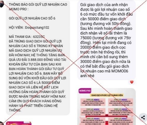 Tin nhắn mời chào tham gia quỹ đầu tư MoMo Pro. Ảnh vtv.vn tin-nhan-moi-chao-tham-gia-quy-dau-tu-momo-pro-anh-vtvvn.jpg