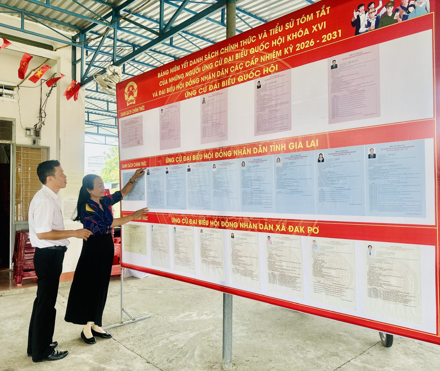 Xã Đak Pơ đã niêm yết đầy đủ danh sách ứng cử viên. Ảnh: H.T