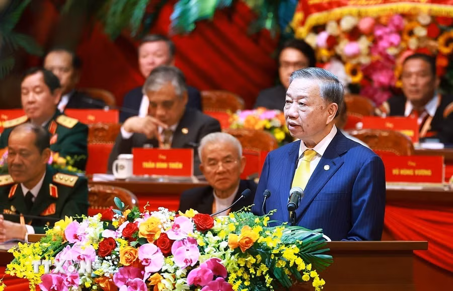 Tổng Bí thư, Chủ tịch nước Tô Lâm phát biểu chỉ đạo Đại hội đại biểu toàn quốc Mặt trận Tổ quốc Việt Nam lần thứ X. (Ảnh: TTXVN)