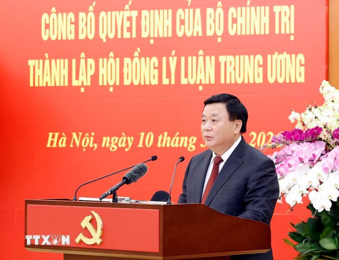 Đồng chí Nguyễn Xuân Thắng, Chủ tịch Hội đồng Lý luận Trung ương nhiệm kỳ 2026-2031 phát biểu. Ảnh: Thống Nhất/TTXVN