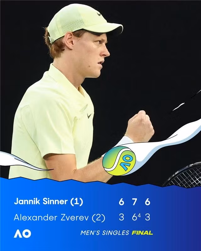 Sinner thành công bảo vệ danh hiệu Úc mở rộng