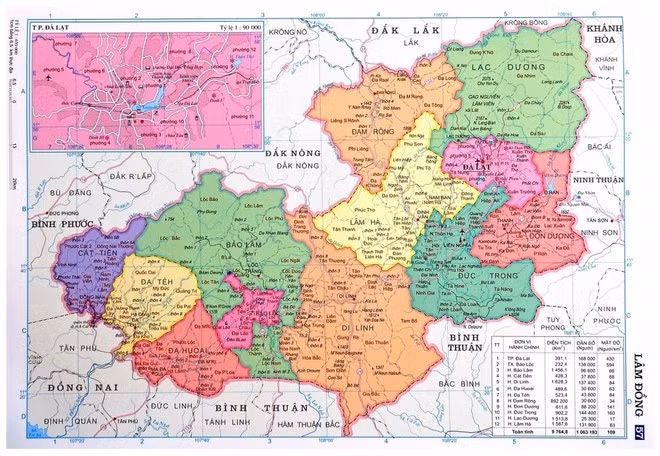 Bản đồ địa giới hành chính tỉnh Lâm Đồng. (Nguồn: Cổng thông tin Điện tử tỉnh Lâm Đồng)