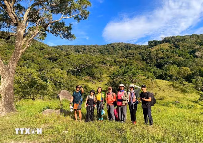 Du khách trải nghiệm cung đường rừng Vườn quốc gia Núi Chúa (huyện Ninh Hải, Ninh Thuận). (Ảnh: TTXVN phát)