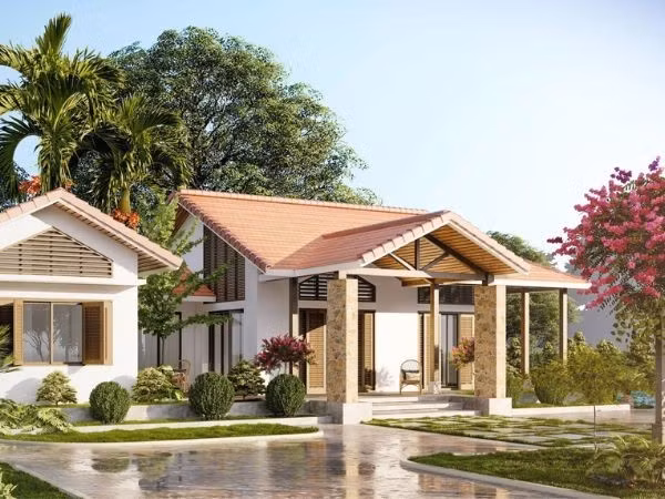 Mẫu nhà vườn đồng quê mang nét đẹp mộc mạc, truyền thống.