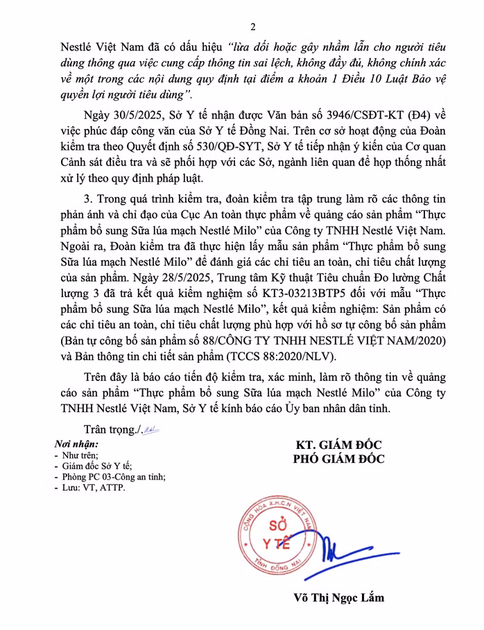 Báo cáo của Sở Y tế tỉnh Đồng Nai