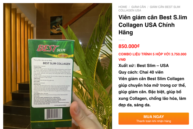 Sản phẩm Best Slim Collagen được quảng cáo trên mạng. Ảnh chụp màn hình Sản phẩm Best Slim Collagen được quảng cáo trên mạng. Ảnh chụp màn hình