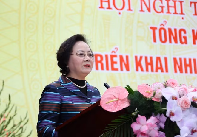 Bộ trưởng Bộ Nội vụ Phạm Thị Thanh Trà phát biểu khai mạc hội nghị. (Ảnh: Văn Điệp/ TTXVN)