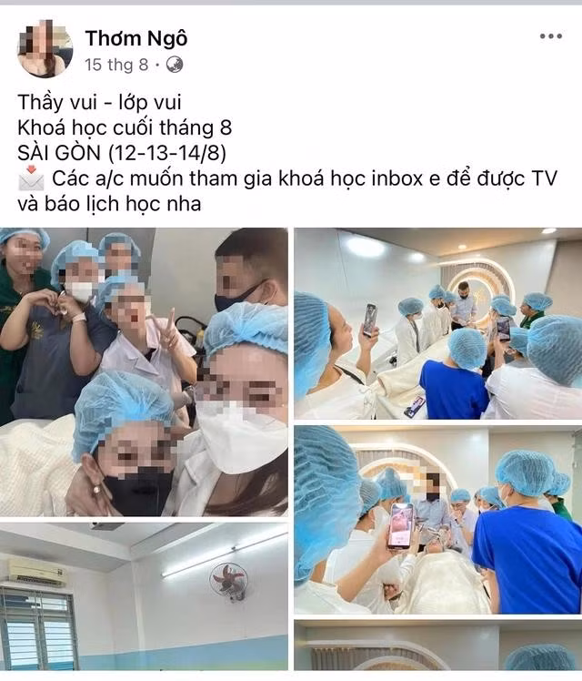 Bài đăng quảng cáo khóa dạy tiêm filler, botox của bà Th. có sự hiện diện của ông B.Ảnh: Du Yên