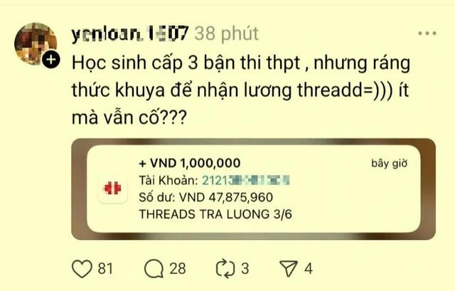 Một bài đăng chia sẻ việc được Threads trả lương Một bài đăng chia sẻ việc được Threads trả lương