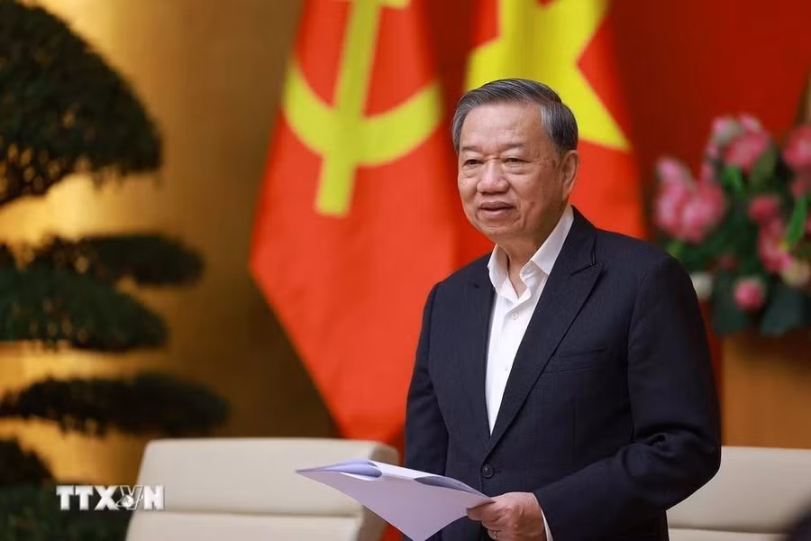 Tổng Bí thư Tô Lâm phát biểu tại buổi làm việc. Ảnh: TTXVN.