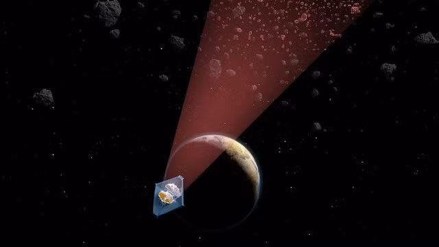 Kính viễn vọng không gian James Webb truy tìm các vật thể gần Trái Đất bằng cách lợi dụng ánh sáng từ một ngôi sao xa xôi - Ảnh minh họa: Ella Maru và Julien de Wit