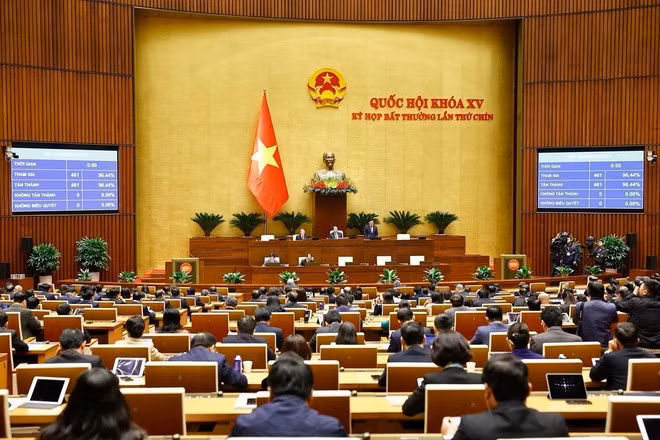 Quốc hội quyết thông qua Luật sửa đổi, bổ sung một số điều của Luật Tổ chức Quốc hội. (Ảnh: Doãn Tấn/TTXVN)