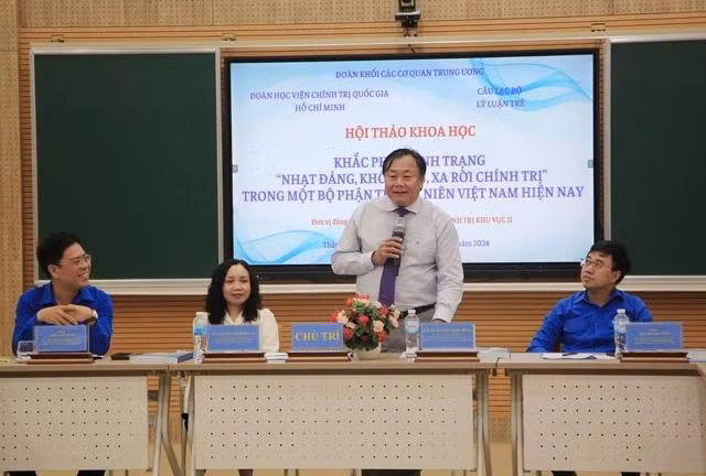 Hội thảo với sự chủ trì của PGS.TS Nguyễn Quốc Dũng, Ủy viên Ban thường vụ Đảng ủy Học viện Chính trị quốc gia Hồ Chí Minh, Bí thư Đảng ủy, Giám đốc Học viện Chính trị khu vực II; anh Bùi Hoàng Tùng, Ủy viên Ban thường vụ T.Ư Đoàn, Bí thư Đoàn Khối các Cơ quan T.Ư; tiến sĩ Nguyễn Thị Bích Lan, Ủy viên Ban chấp hành Đảng bộ Học viện Chính trị quốc gia Hồ Chí Minh, Trưởng ban Công tác Đảng – Đoàn thể; anh Đào Anh Tuấn, Ủy viên Ban chấp hành T.Ư Đoàn, Chủ nhiệm CLB Lý luận Đoàn Khối các Cơ quan T.Ư, Bí thư Đoàn Học viện Chính trị quốc gia Hồ Chí Minh.