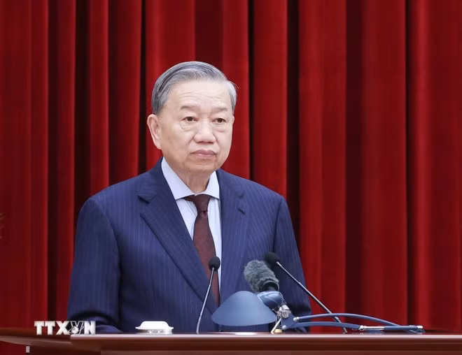 Tổng Bí thư Tô Lâm phát biểu khai mạc Hội nghị Ban Chấp hành Trung ương Đảng khóa XIII. (Ảnh: Thống Nhất/TTXVN)