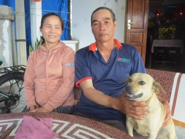 Chú chó Phốc gắn bó với vợ chồng ông Vàng sau ngày được cứu khỏi vụ tai nạn tàu biển
