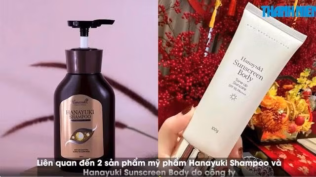 2 sản phẩm mỹ phẩm Hanayuki Shampoo và Hanayuki Sunscreen Body do Công ty CP nhà máy y tế EBC Đồng Nai sản xuất, được công ty chồng của Đoàn Di Băng phân phối