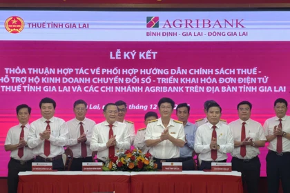 Thuế tỉnh Gia Lai và 3 chi nhánh ngân hàng Agribank ký kết hợp tác.