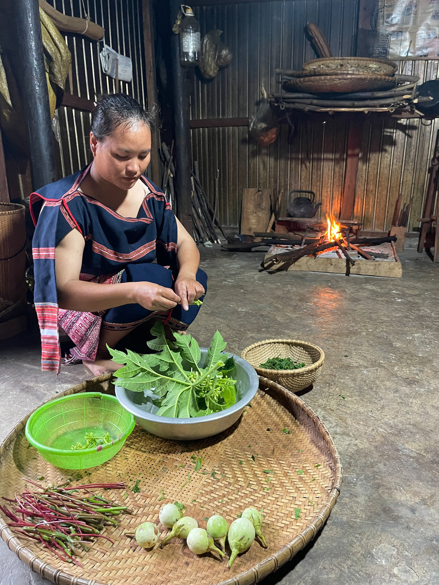 គ្រឿងផ្សំសម្រាប់ធ្វើស្លឹកដំឡូងមី និងផ្លែឪឡឹកត្រូវបានគេដាំនៅជុំវិញសួនផ្ទះ។ រូបថត៖ Hoang Ngoc img-9310.jpg