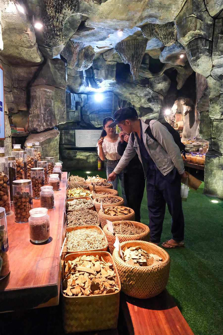 Du khách tìm hiểu về dược liệu. Ảnh: HOÀNG NGỌC tinh-hoa-duoc-lieu-giau-trong-long-hang-la-diem-rat-hap-dan-du-khach.jpg