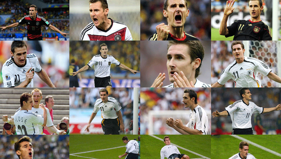 16 khoảnh khắc ăn mừng của Klose tại các kỳ World Cup.