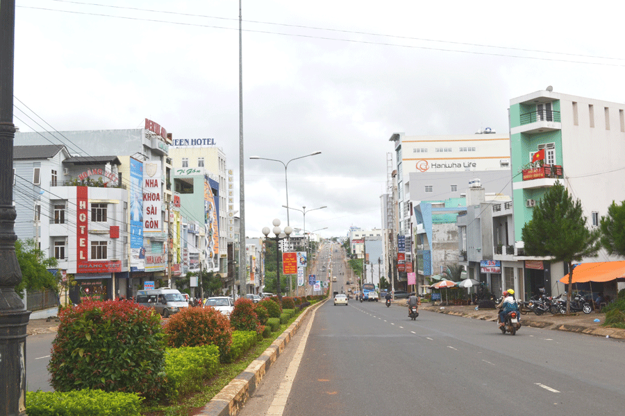 Đường Nguyễn Tất Thành-tuyến phố kiểu mẫu của thành phố Pleiku. Ảnh: Lê Hòa