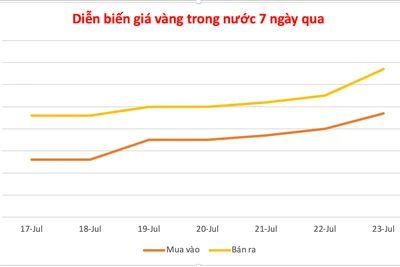 Tăng vọt 1,2 triệu đồng, vàng miếng neo mức cao 122,7 triệu đồng/lượng