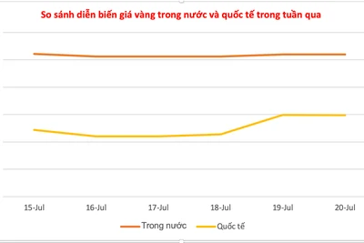Sáng 20-7, vàng thế giới quay đầu giảm nhẹ, trong nước giữ ổn định