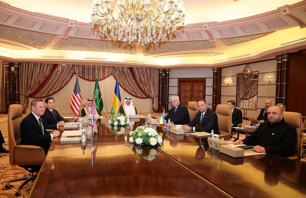 Quang cảnh cuộc đàm phán giữa phái đoàn Mỹ và Ukraine tại Jeddah ngày 11/3/2025. Ảnh: THX/TTXVN quang-canh-cuoc-dam-phan-giua-phai-doan-my-va-ukraine-tai-jeddah-ngay-11-3-2025-anh-thx-ttxvn.jpg