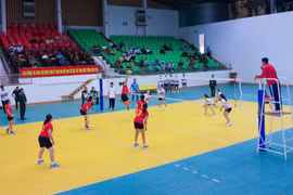 Môn bóng chuyền nữ tại hội thi diễn ra rất hấp dẫn. Ảnh: T.D