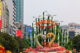 Cận cảnh cặp linh vật rắn khổng lồ ở Đường hoa Nguyễn Huệ