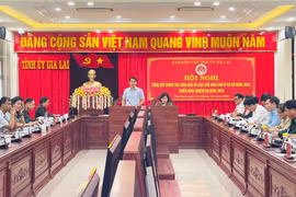 Quang cảnh hội nghị tại điểm cầu trụ sở Tỉnh ủy. Ảnh: P.D