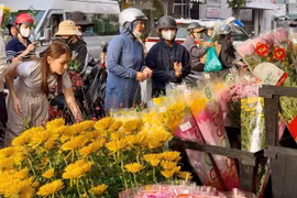 Người dân đang tất bật chọn bình hoa đẹp để trang trí ngày Tết. Ảnh: D.L