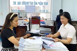 Công chức Đội thuế liên huyện Pleiku-Ia Grai-Chư Păh hướng dẫn người nộp thuế về thủ tục hành chính. Ảnh: S.C