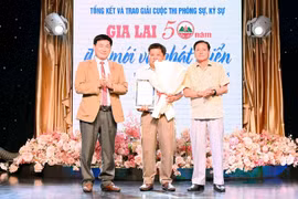 Các tác giả, nhóm tác giả nhận giải khuyến khích của cuộc thi. Ảnh: Đ.T