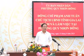 Chủ tịch UBND tỉnh Gia Lai Phạm Anh Tuấn phát biểu chỉ đạo tại buổi làm việc với phường Quy Nhơn Đông. Ảnh: N.H