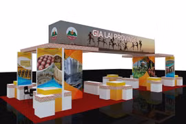 Thiết kế cụm gian hàng 90 m2 của Gia Lai tại “Triển lãm thành phố Hồ Chí Minh và các tỉnh, thành hữu nghị tại Savannakhet lần thứ 5”. Ảnh: ĐVCC