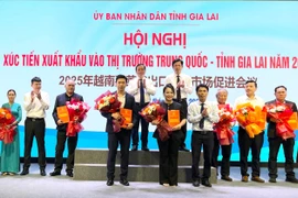 Các doanh nghiệp 2 tỉnh Quảng Tây và Gia Lai ký kết biên bản ghi nhớ hợp tác. Ảnh: Vũ Thảo