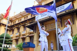 Lễ thượng cờ nhân kỷ niệm 57 năm Ngày thành lập Hiệp hội các Quốc gia Đông Nam Á (ASEAN) do Bộ Ngoại giao tổ chức (Hà Nội, 8/8/2024). Ảnh: An Đăng/TTXVN