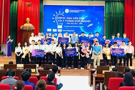 Cuộc thi “Sinh viên QNU với ý tưởng khởi nghiệp” thu hút hàng trăm sinh viên toàn trường tham gia. Ảnh: N.N